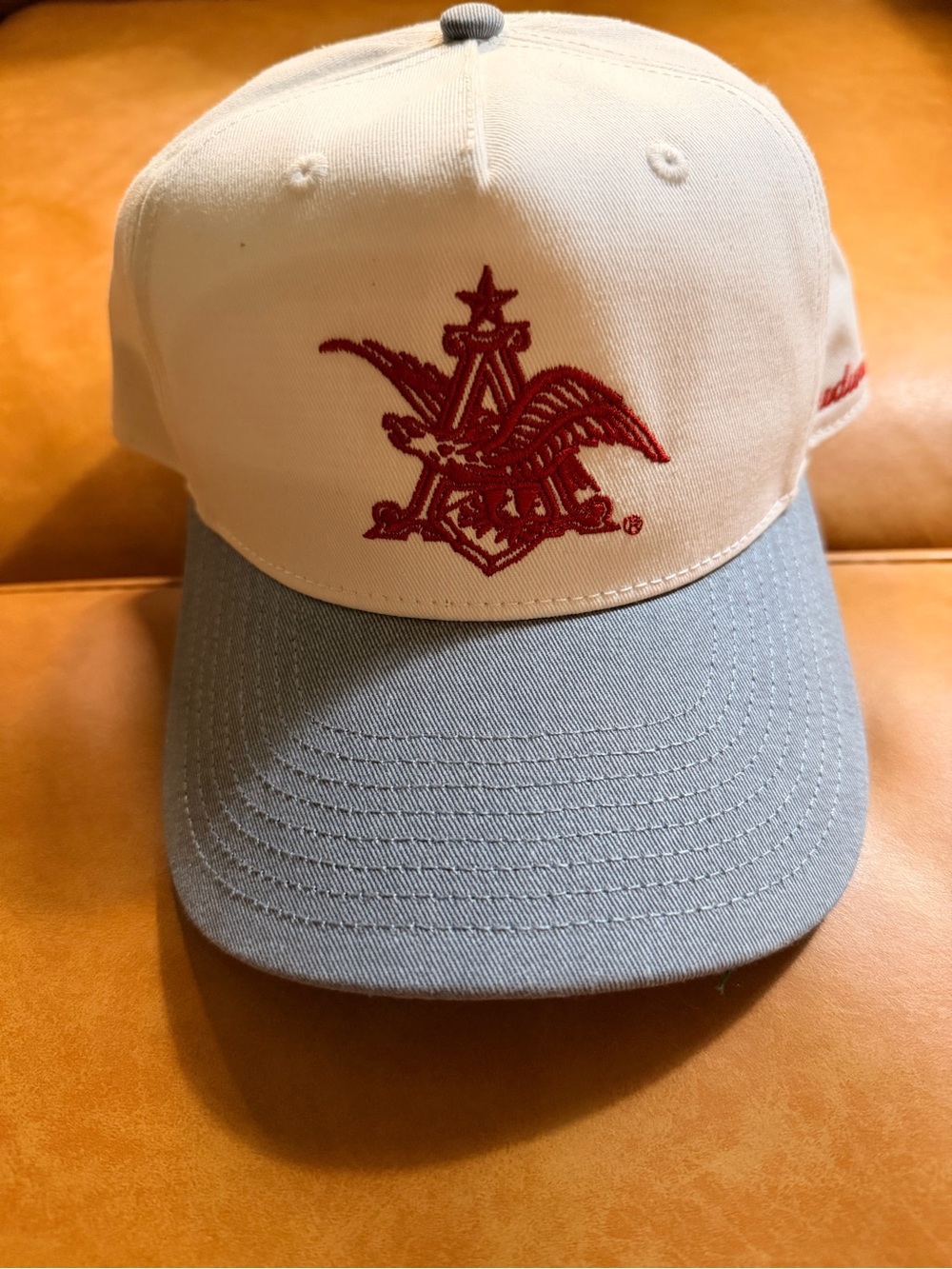 American Eagle White and Light Blue Cap with Red Budweiser Embroidered Logo